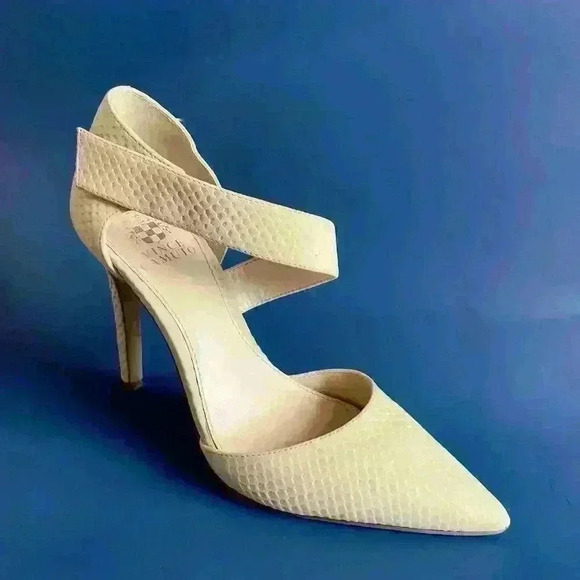 Vince Camuto Carlotte Pointed Toe Leather D'Orsay Pump High Heel Beige Cream  7M - Picture 4 of 17